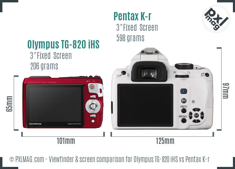 Olympus TG-820 iHS vs Pentax K-r Screen and Viewfinder comparison