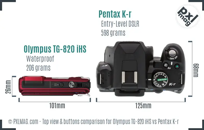 Olympus TG-820 iHS vs Pentax K-r top view buttons comparison