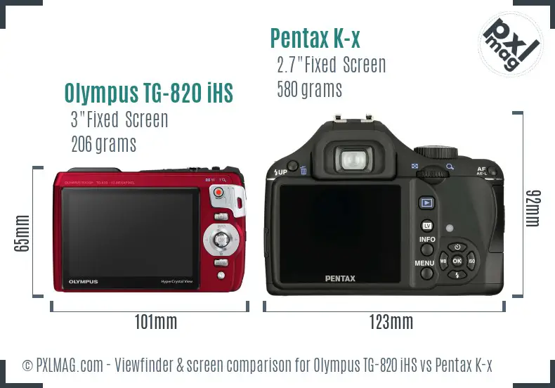 Olympus TG-820 iHS vs Pentax K-x Screen and Viewfinder comparison