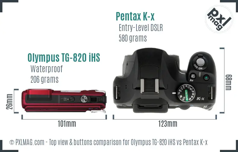 Olympus TG-820 iHS vs Pentax K-x top view buttons comparison