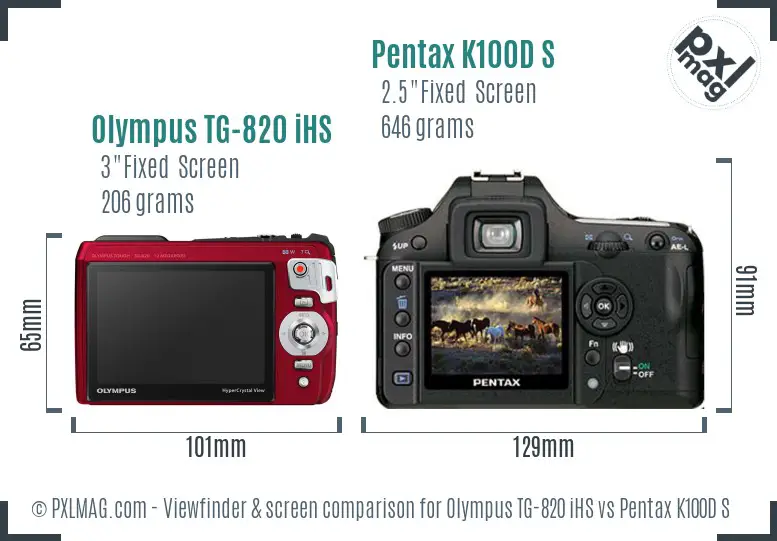 Olympus TG-820 iHS vs Pentax K100D S Screen and Viewfinder comparison