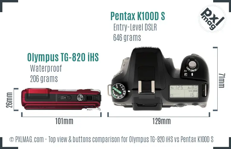 Olympus TG-820 iHS vs Pentax K100D S top view buttons comparison