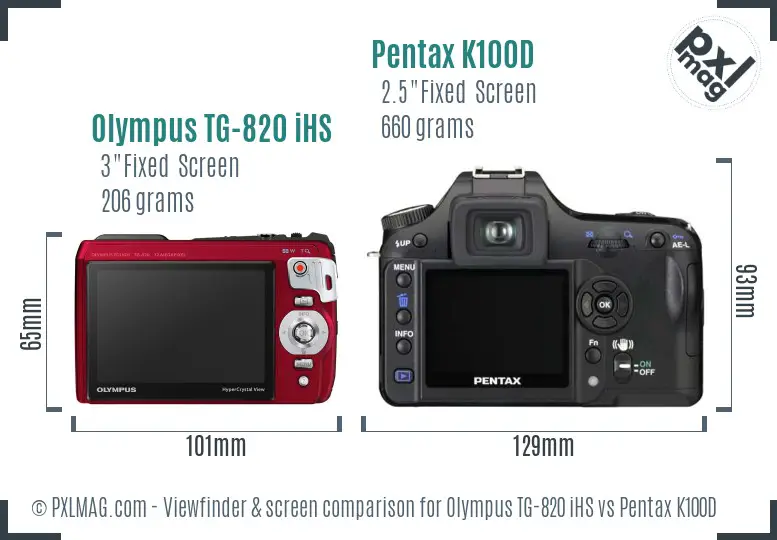 Olympus TG-820 iHS vs Pentax K100D Screen and Viewfinder comparison