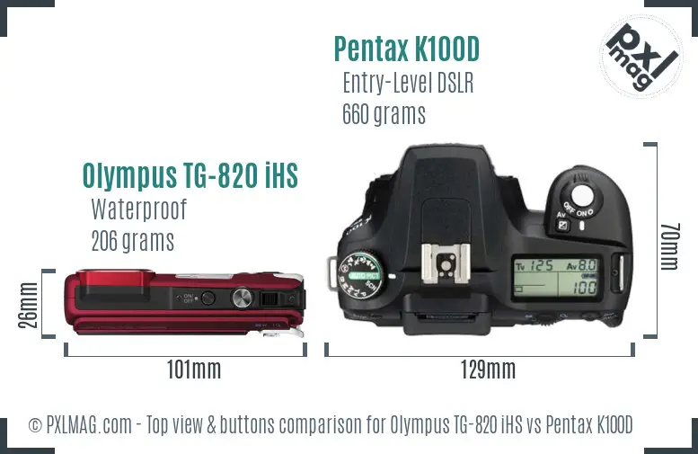 Olympus TG-820 iHS vs Pentax K100D top view buttons comparison