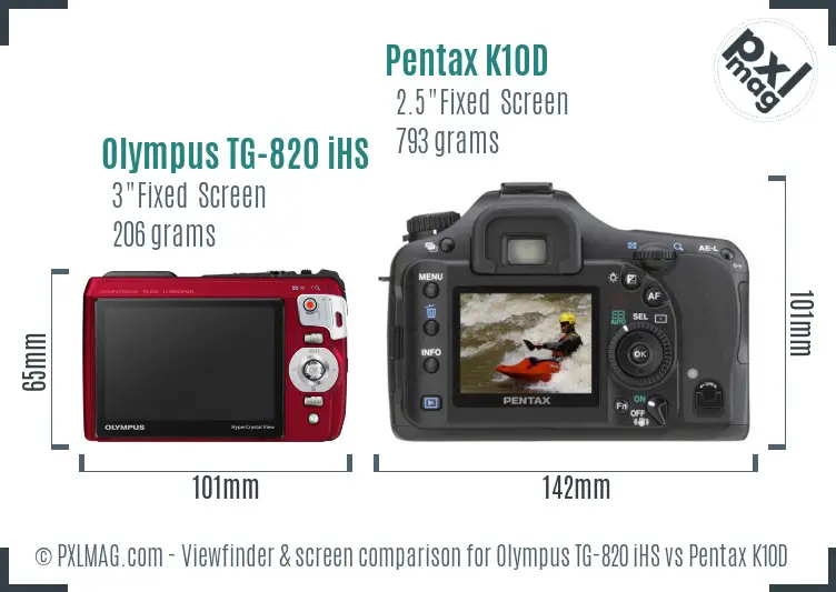 Olympus TG-820 iHS vs Pentax K10D Screen and Viewfinder comparison