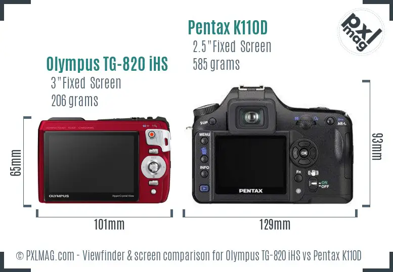 Olympus TG-820 iHS vs Pentax K110D Screen and Viewfinder comparison