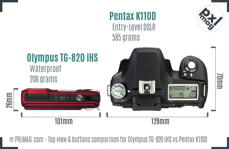 Olympus TG-820 iHS vs Pentax K110D top view buttons comparison