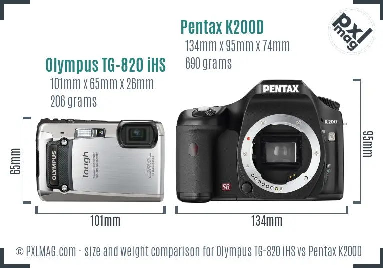Olympus TG-820 iHS vs Pentax K200D size comparison Olympus TG-820 iHS vs Pentax K200D size comparison