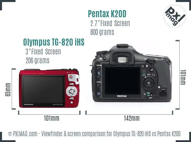 Olympus TG-820 iHS vs Pentax K20D Screen and Viewfinder comparison