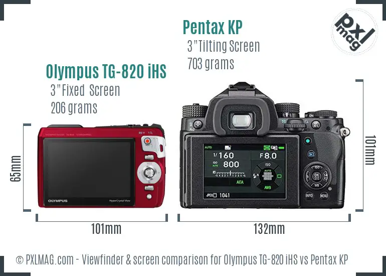 Olympus TG-820 iHS vs Pentax KP Screen and Viewfinder comparison