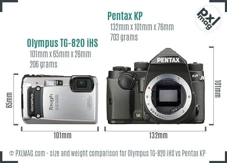Olympus TG-820 iHS vs Pentax KP size comparison