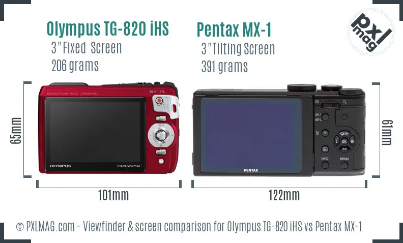 Olympus TG-820 iHS vs Pentax MX-1 Screen and Viewfinder comparison