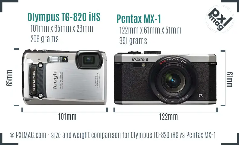 Olympus TG-820 iHS vs Pentax MX-1 size comparison