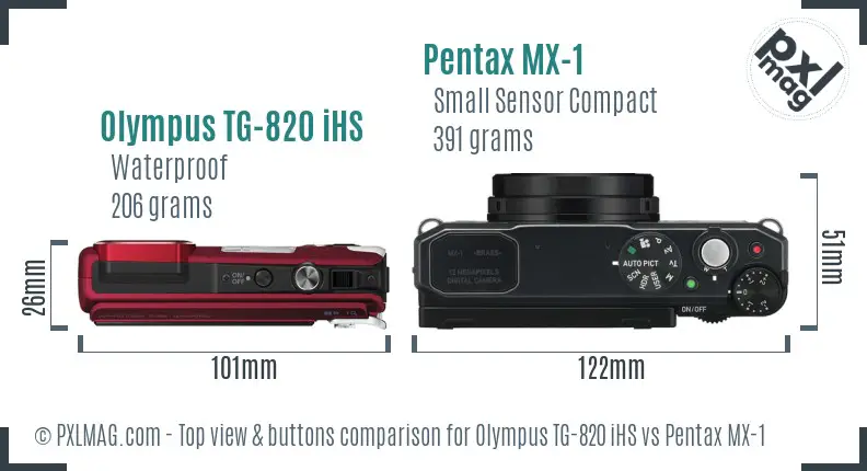 Olympus TG-820 iHS vs Pentax MX-1 top view buttons comparison