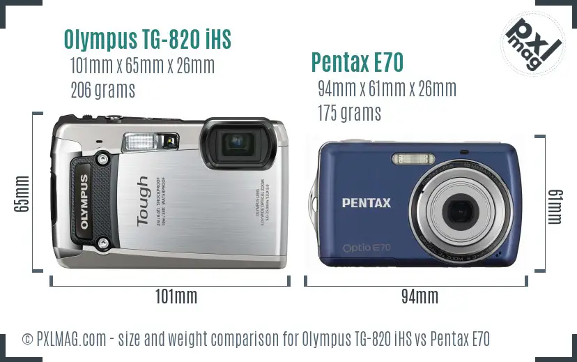 Olympus TG-820 iHS vs Pentax E70 size comparison