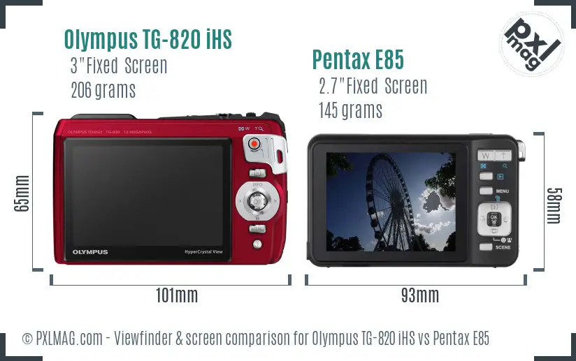 Olympus TG-820 iHS vs Pentax E85 Screen and Viewfinder comparison