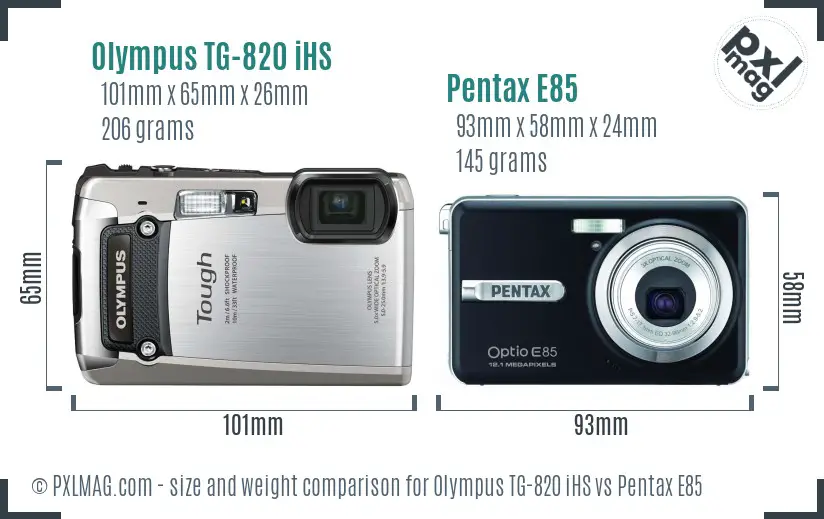 Olympus TG-820 iHS vs Pentax E85 size comparison