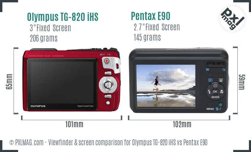 Olympus TG-820 iHS vs Pentax E90 Screen and Viewfinder comparison