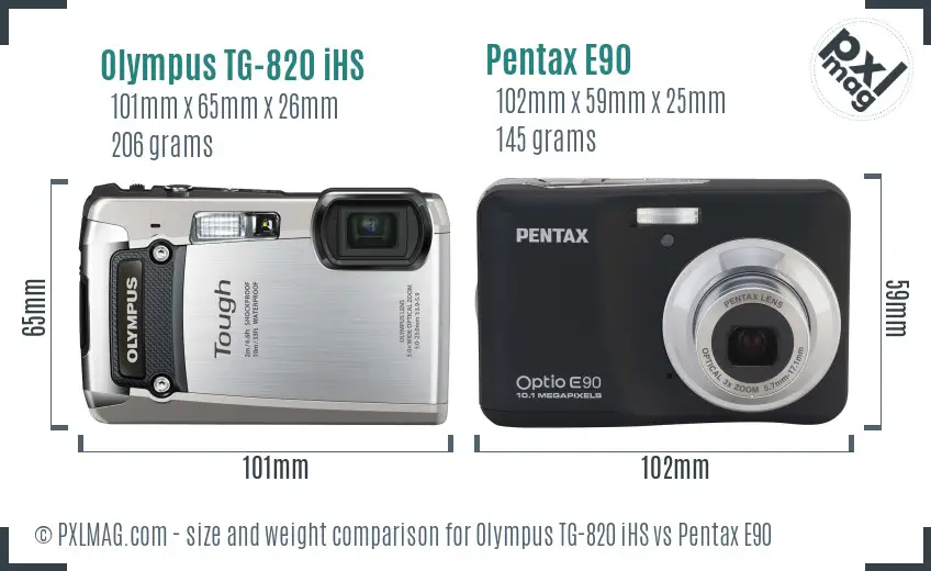 Olympus TG-820 iHS vs Pentax E90 size comparison