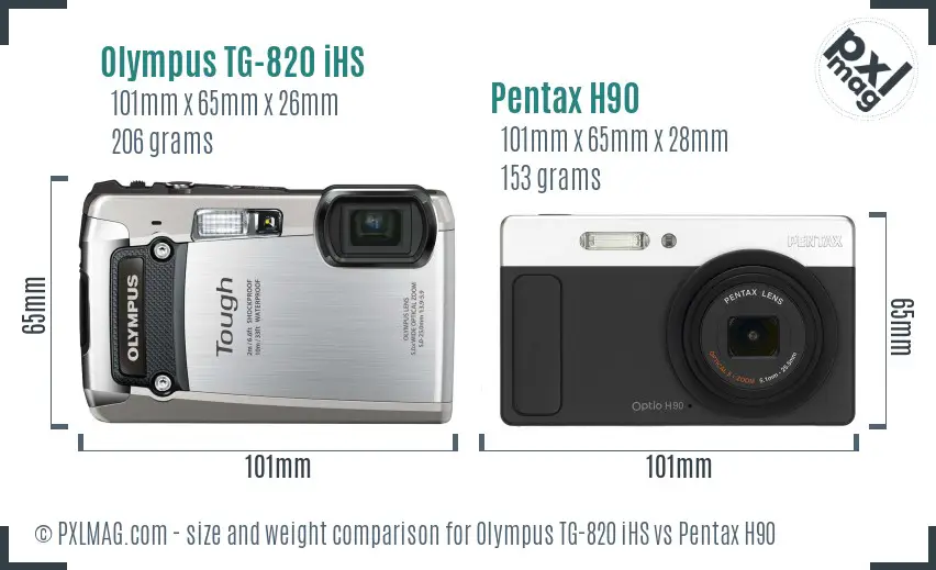 Olympus TG-820 iHS vs Pentax H90 size comparison