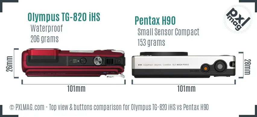 Olympus TG-820 iHS vs Pentax H90 top view buttons comparison