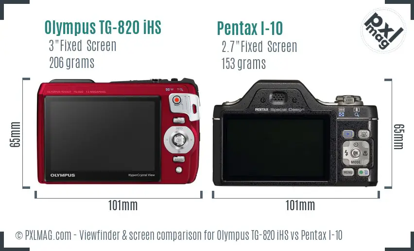 Olympus TG-820 iHS vs Pentax I-10 Screen and Viewfinder comparison