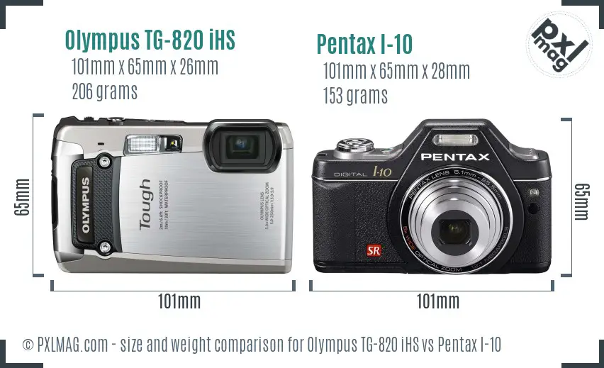 Olympus TG-820 iHS vs Pentax I-10 size comparison