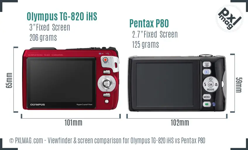 Olympus TG-820 iHS vs Pentax P80 Screen and Viewfinder comparison