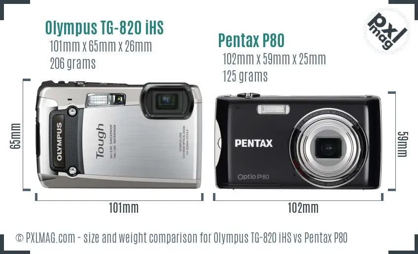 Olympus TG-820 iHS vs Pentax P80 size comparison