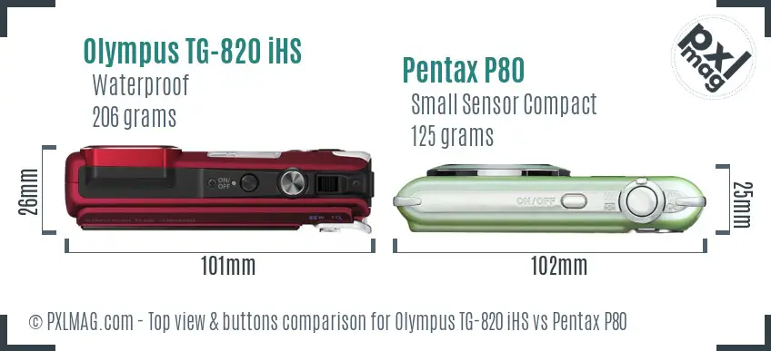 Olympus TG-820 iHS vs Pentax P80 top view buttons comparison