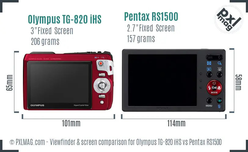 Olympus TG-820 iHS vs Pentax RS1500 Screen and Viewfinder comparison