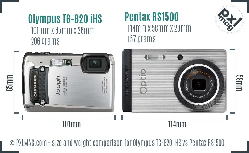 Olympus TG-820 iHS vs Pentax RS1500 size comparison