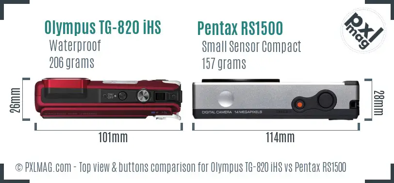 Olympus TG-820 iHS vs Pentax RS1500 top view buttons comparison