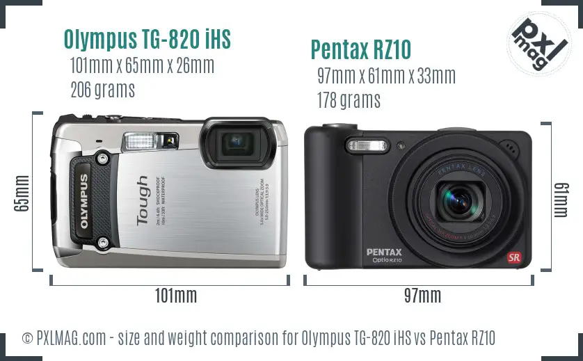 Olympus TG-820 iHS vs Pentax RZ10 size comparison