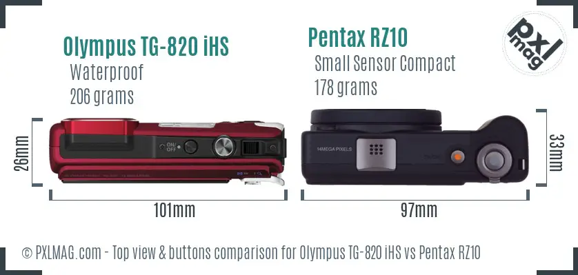 Olympus TG-820 iHS vs Pentax RZ10 top view buttons comparison