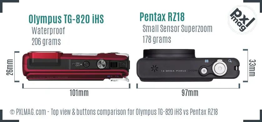 Olympus TG-820 iHS vs Pentax RZ18 top view buttons comparison