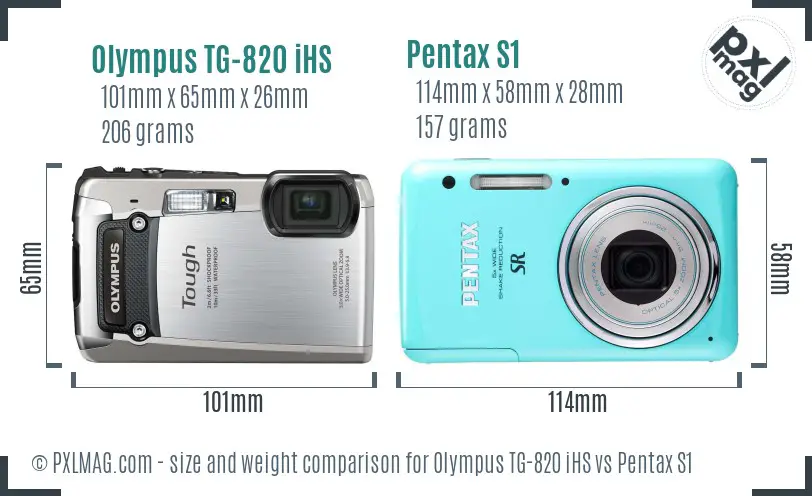 Olympus TG-820 iHS vs Pentax S1 size comparison