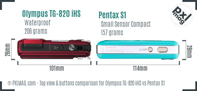 Olympus TG-820 iHS vs Pentax S1 top view buttons comparison