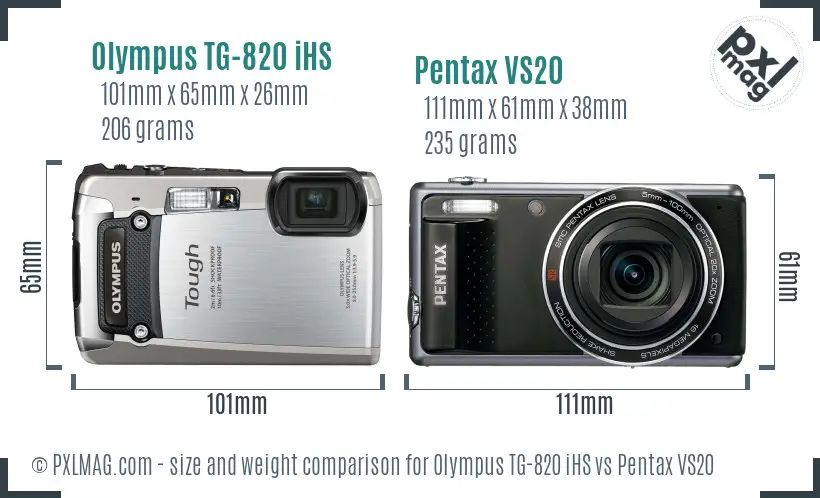 Olympus TG-820 iHS vs Pentax VS20 size comparison