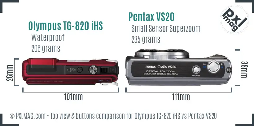 Olympus TG-820 iHS vs Pentax VS20 top view buttons comparison