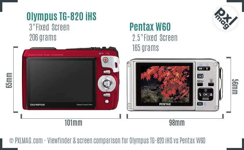 Olympus TG-820 iHS vs Pentax W60 Screen and Viewfinder comparison