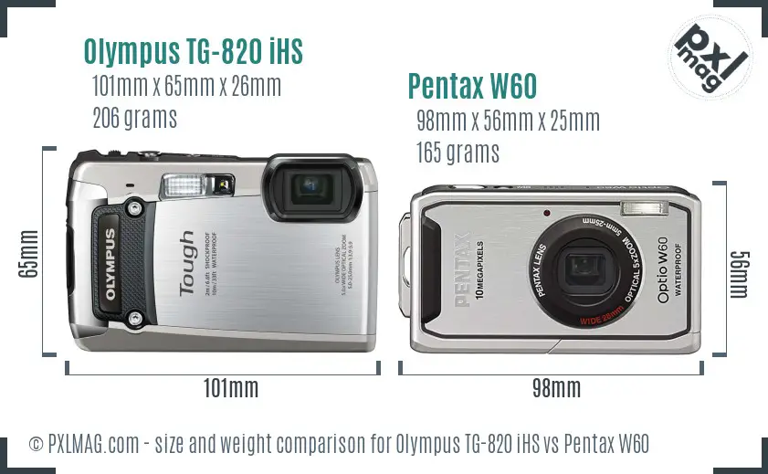 Olympus TG-820 iHS vs Pentax W60 size comparison