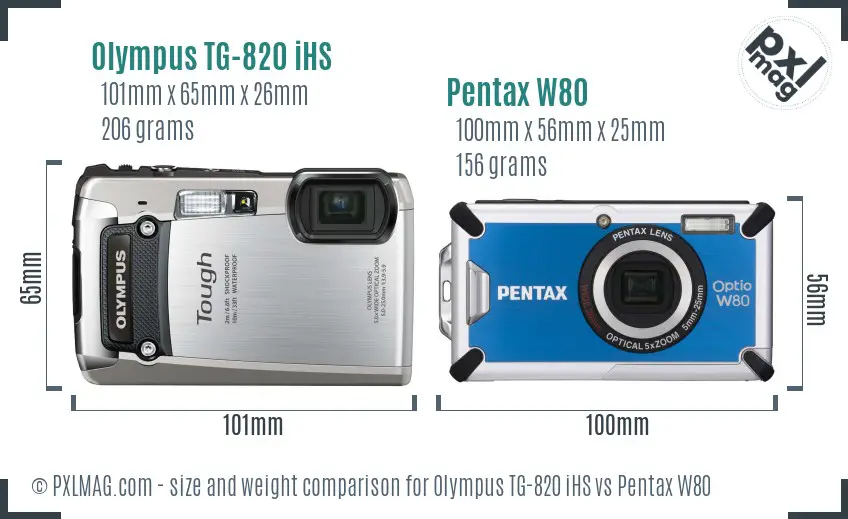 Olympus TG-820 iHS vs Pentax W80 size comparison