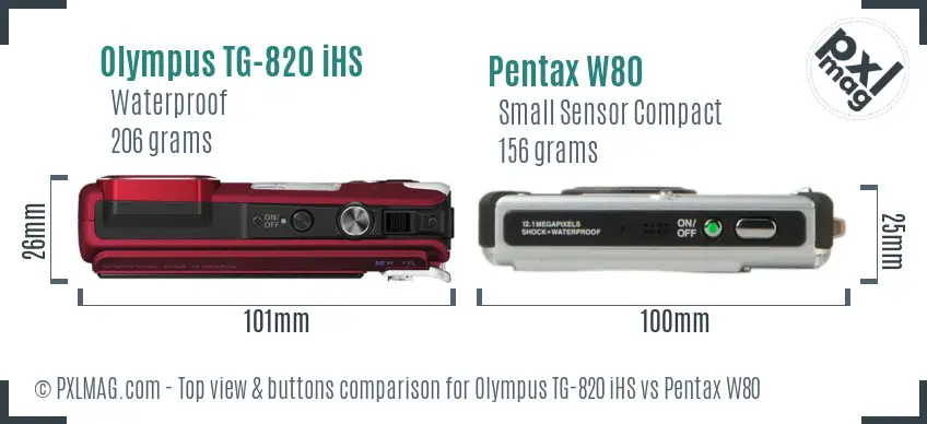 Olympus TG-820 iHS vs Pentax W80 top view buttons comparison