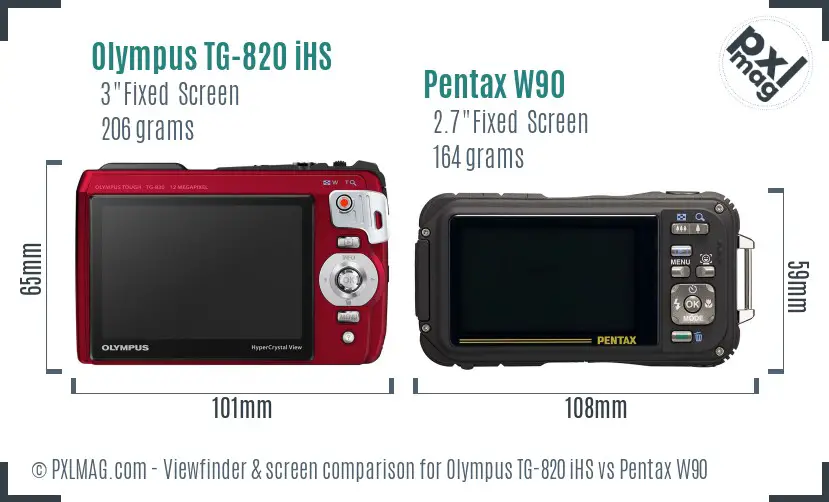 Olympus TG-820 iHS vs Pentax W90 Screen and Viewfinder comparison