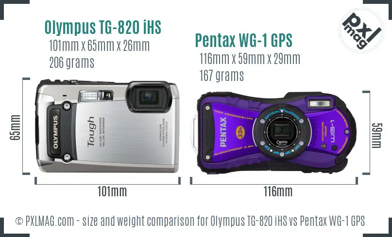 Olympus TG-820 iHS vs Pentax WG-1 GPS size comparison