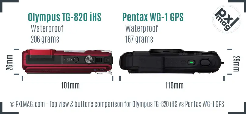 Olympus TG-820 iHS vs Pentax WG-1 GPS top view buttons comparison