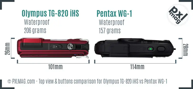 Olympus TG-820 iHS vs Pentax WG-1 top view buttons comparison