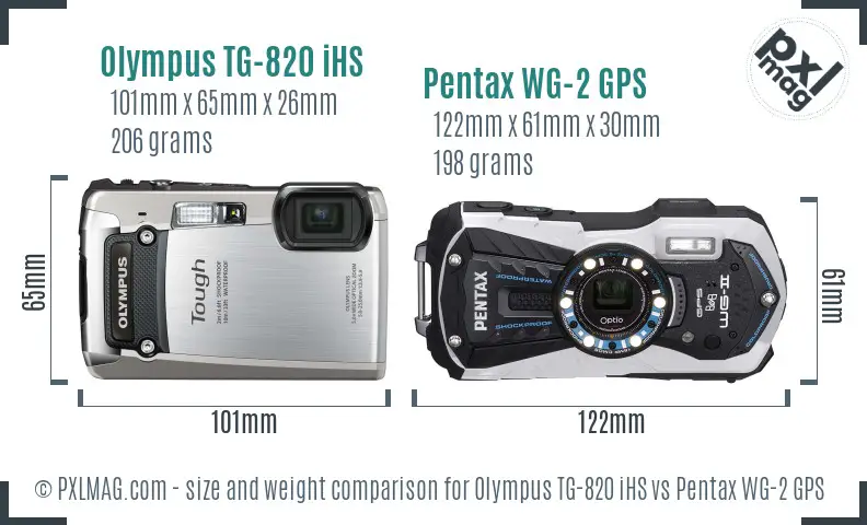 Olympus TG-820 iHS vs Pentax WG-2 GPS size comparison