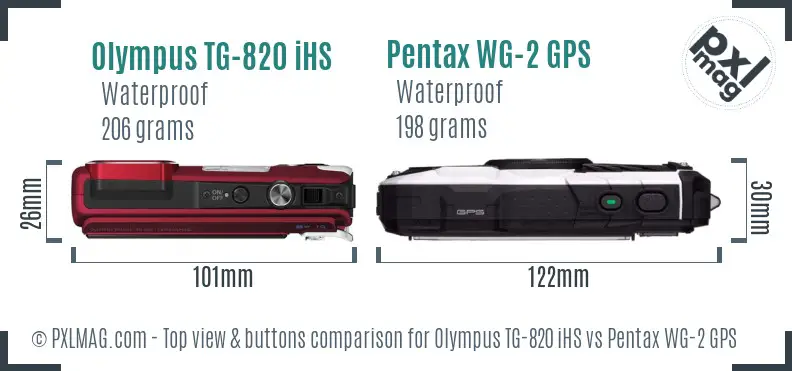 Olympus TG-820 iHS vs Pentax WG-2 GPS top view buttons comparison